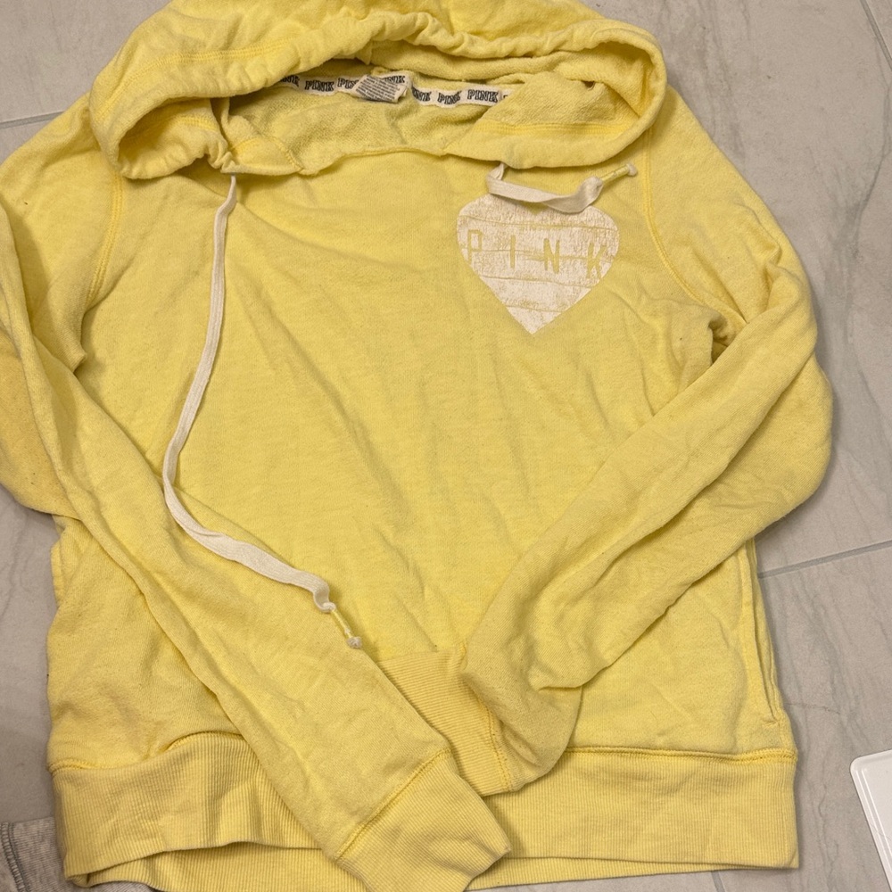 Victoria Secret PINK Butter Yellow Hoodie with Heart Logo
